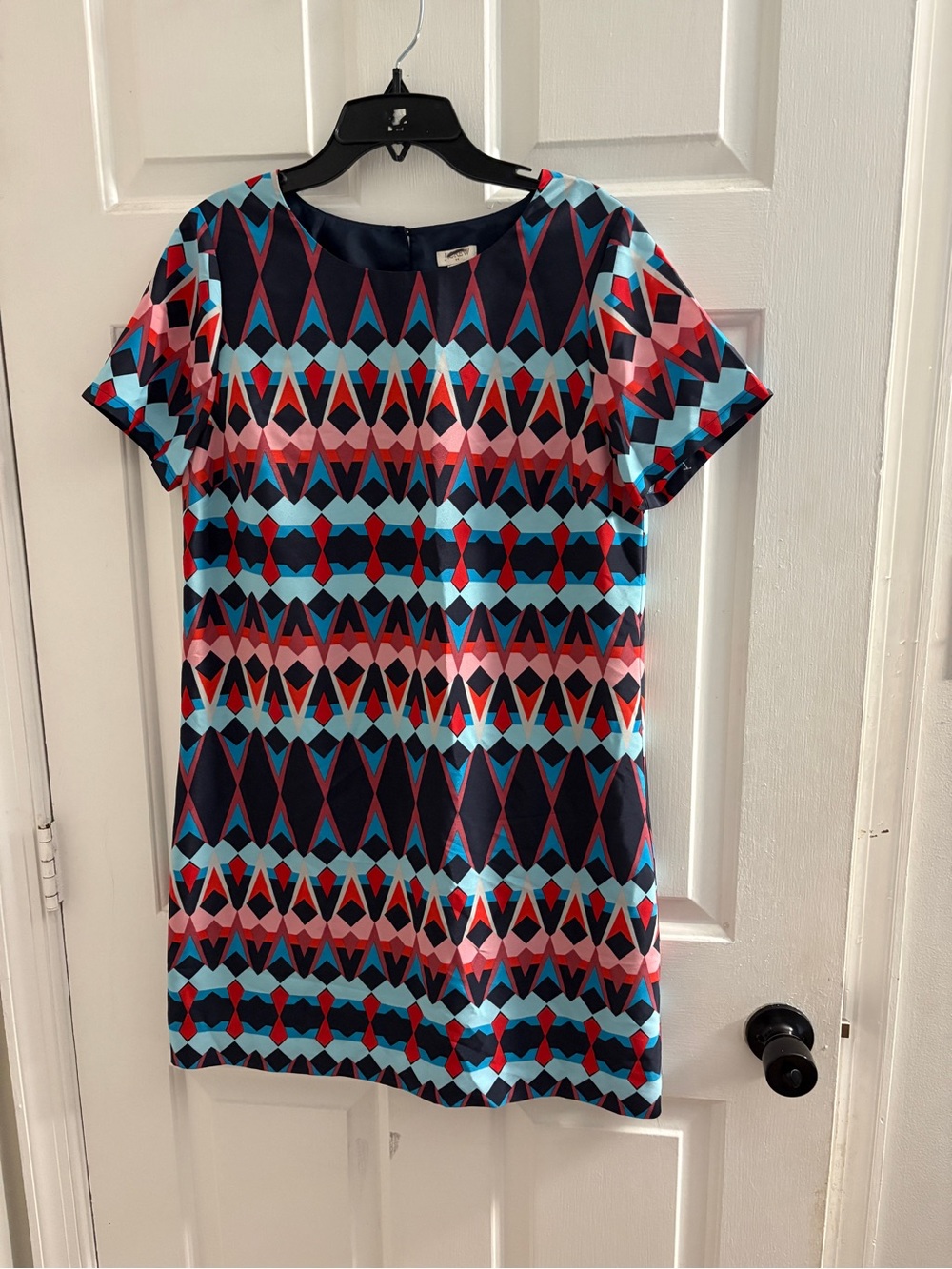 J. Crew Navy, Pink & Aqua Geometric Shift Dress